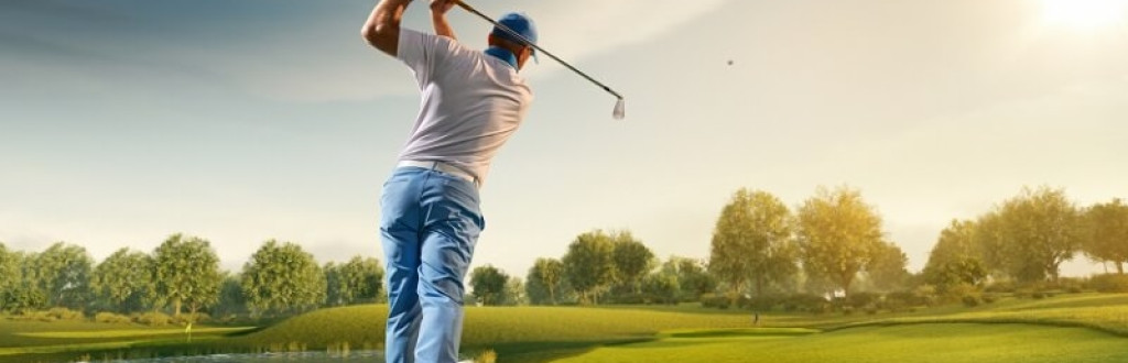 Golfer with golf club taking a shot